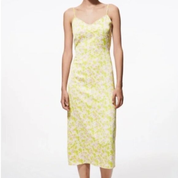 Zara Satin Slip Dress Womens Size Large Printed Sleeveless Floral Midi - Picture 4 of 13